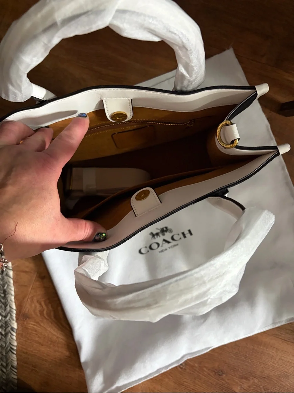 Coach Black and White Leather Logo Tote